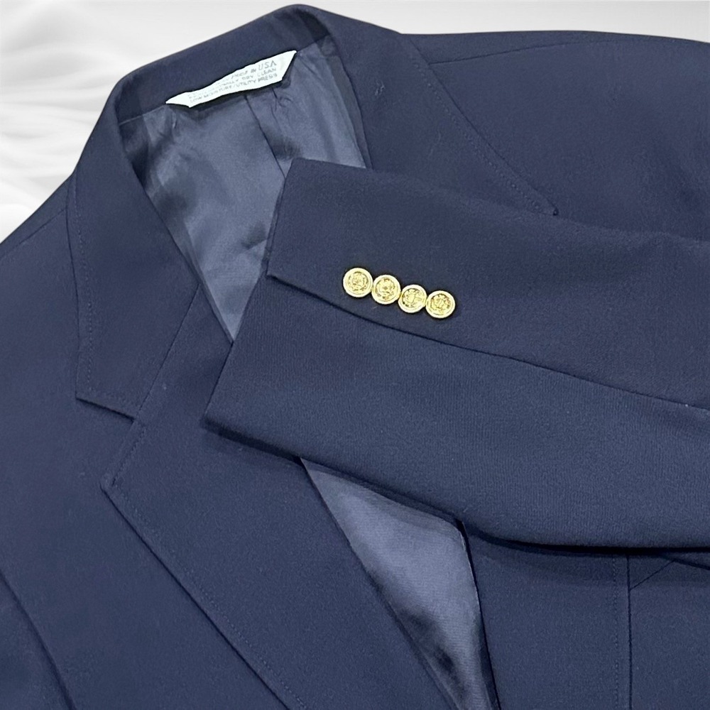 Lands End Blazer Mens 44R Navy Wool Gold Button Suit Jacket Sport Coat USA